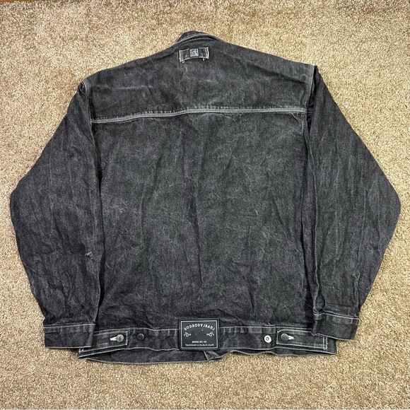 Vintage Godbody Black Denim Jacket Men’s Size XL Button Up Streetwear Hip Hop - Picture 10 of 13